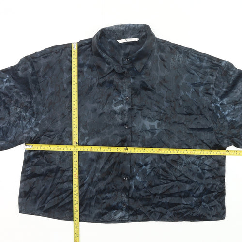 Tu Women Black Size 16 Satin Button-Up Blouse Collared 3/4 Sleeve