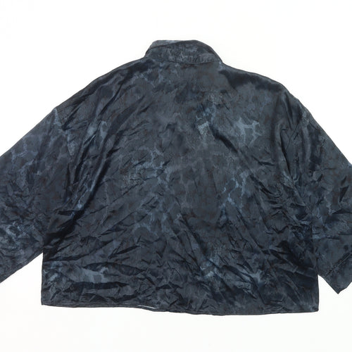 Tu Women Black Size 16 Satin Button-Up Blouse Collared 3/4 Sleeve