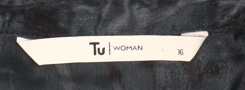 Tu Women Black Size 16 Satin Button-Up Blouse Collared 3/4 Sleeve