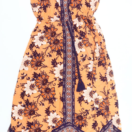 Peacocks Women’s Orange Floral Midi Kaftan Dress Size 12 Sleeveless