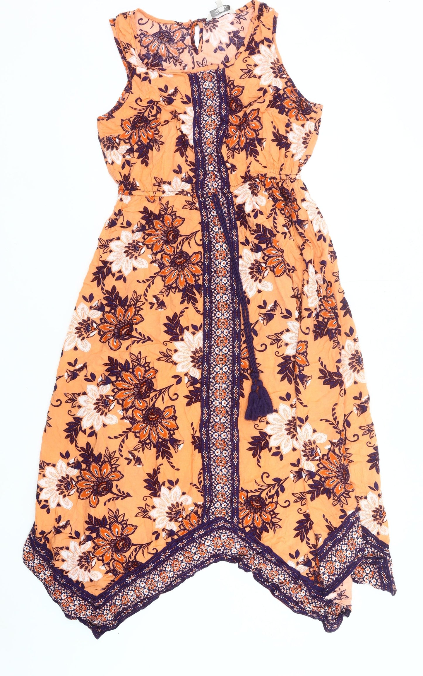 Peacocks Women’s Orange Floral Midi Kaftan Dress Size 12 Sleeveless
