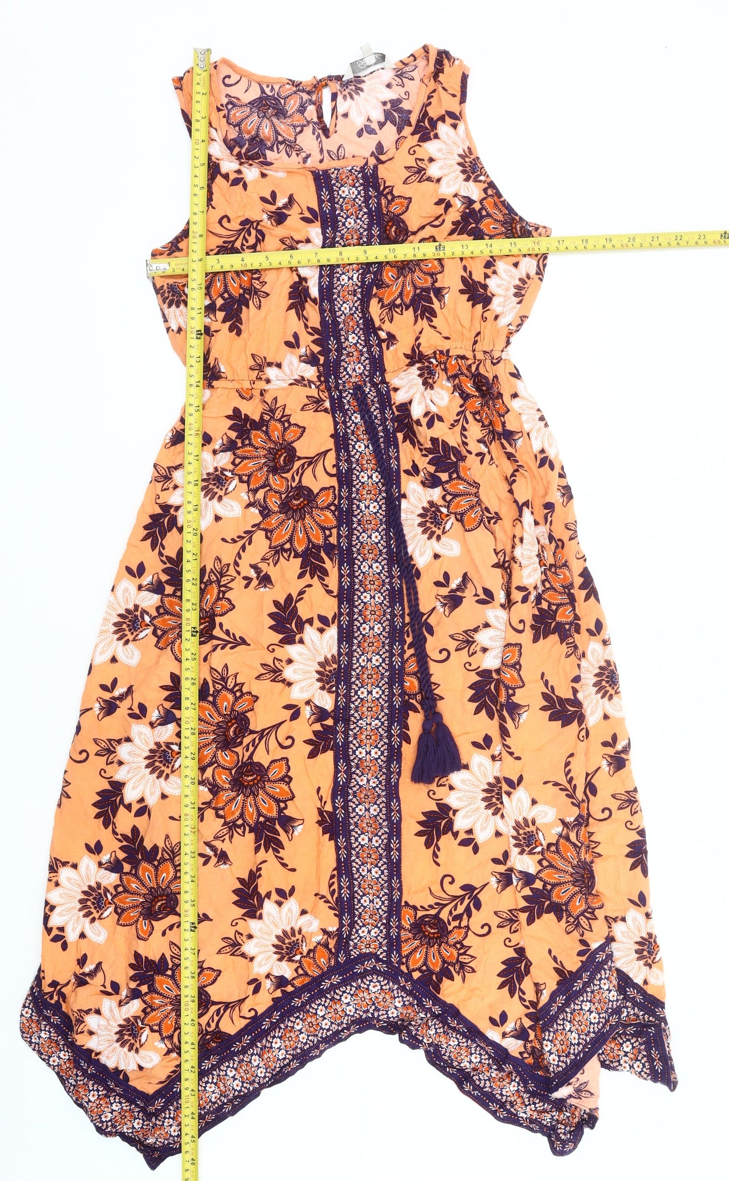 Peacocks Women’s Orange Floral Midi Kaftan Dress Size 12 Sleeveless