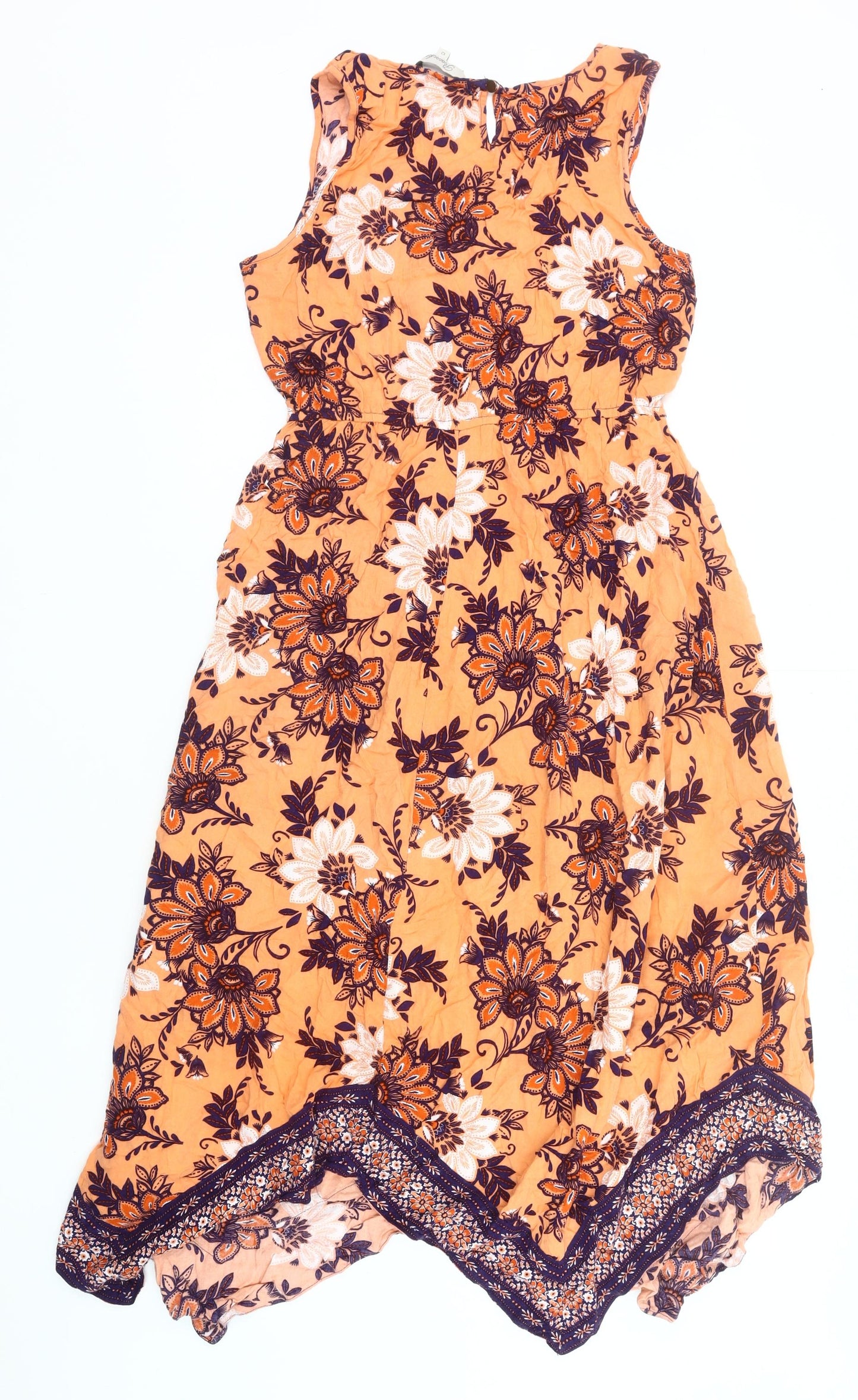 Peacocks Women’s Orange Floral Midi Kaftan Dress Size 12 Sleeveless