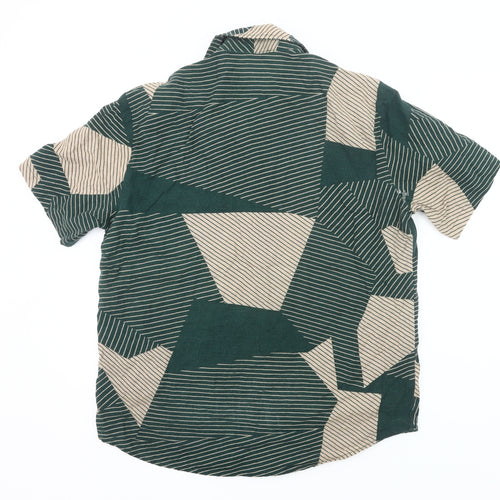 ChArmkpR Men's Green Beige Geometric Button-Up Shirt XL