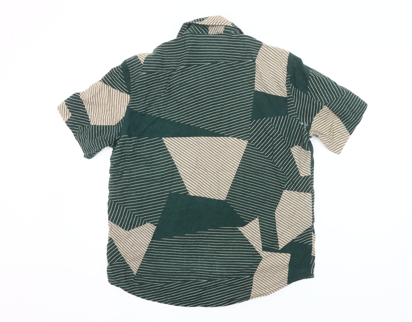 ChArmkpR Men's Green Beige Geometric Button-Up Shirt XL
