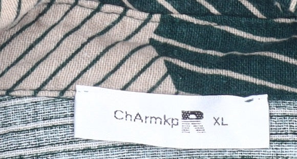 ChArmkpR Men's Green Beige Geometric Button-Up Shirt XL
