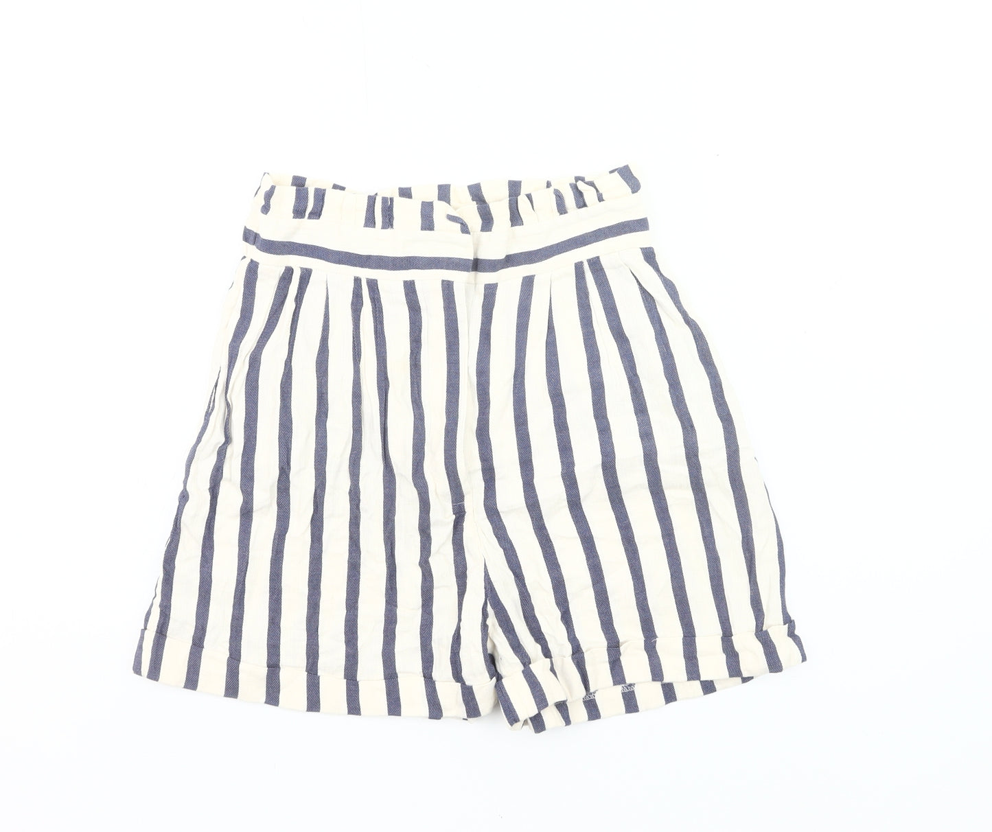 Zara Basic Women’s Blue Ivory Striped Paperbag Shorts Size S