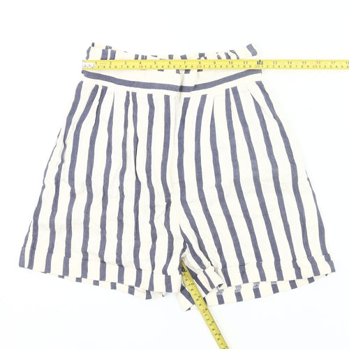 Zara Basic Women’s Blue Ivory Striped Paperbag Shorts Size S