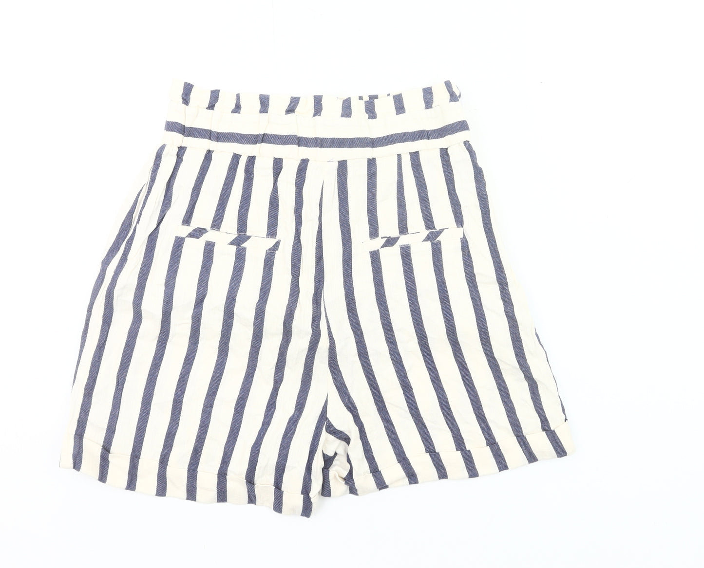 Zara Basic Women’s Blue Ivory Striped Paperbag Shorts Size S