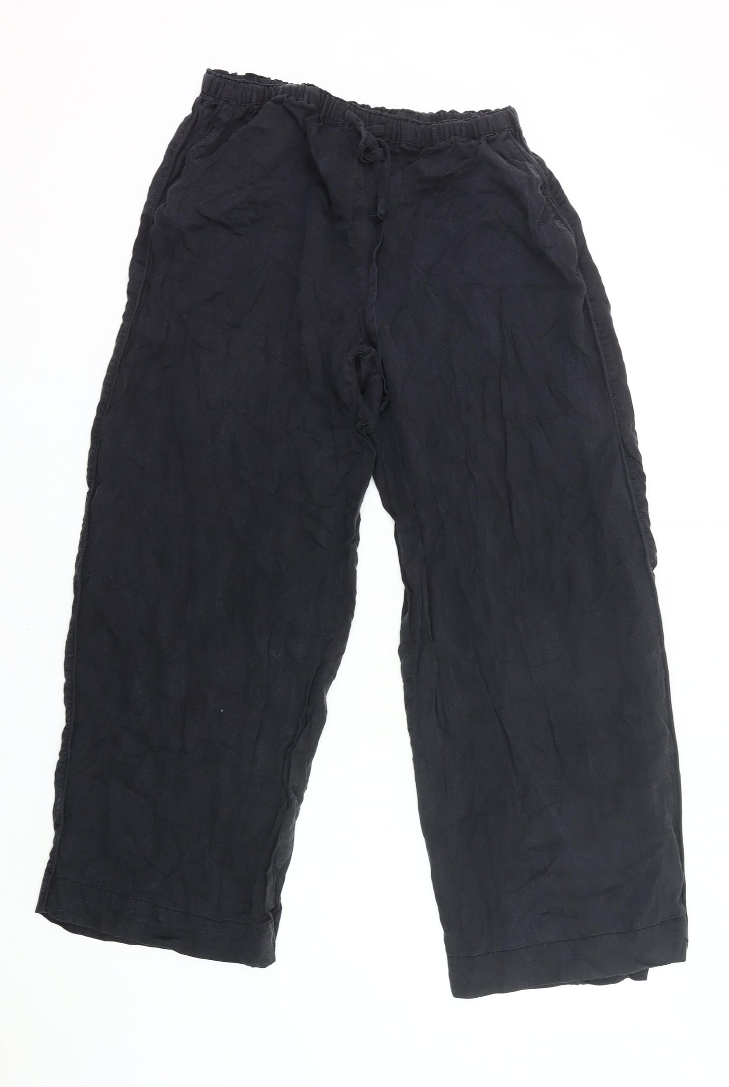 H&M Women Black S Wide-Leg Trousers Lyocell Elastic Waist