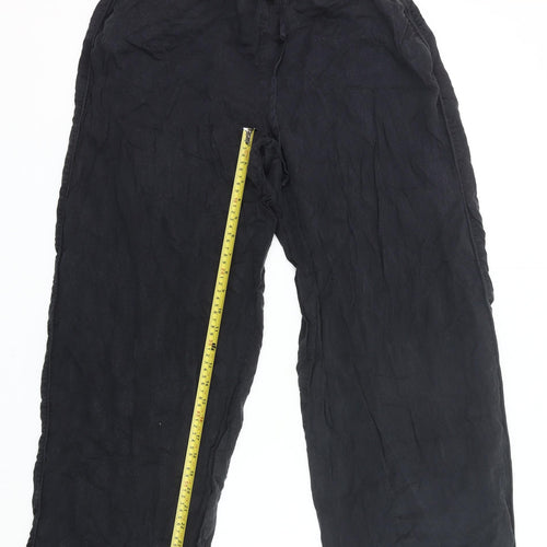 H&M Women Black S Wide-Leg Trousers Lyocell Elastic Waist
