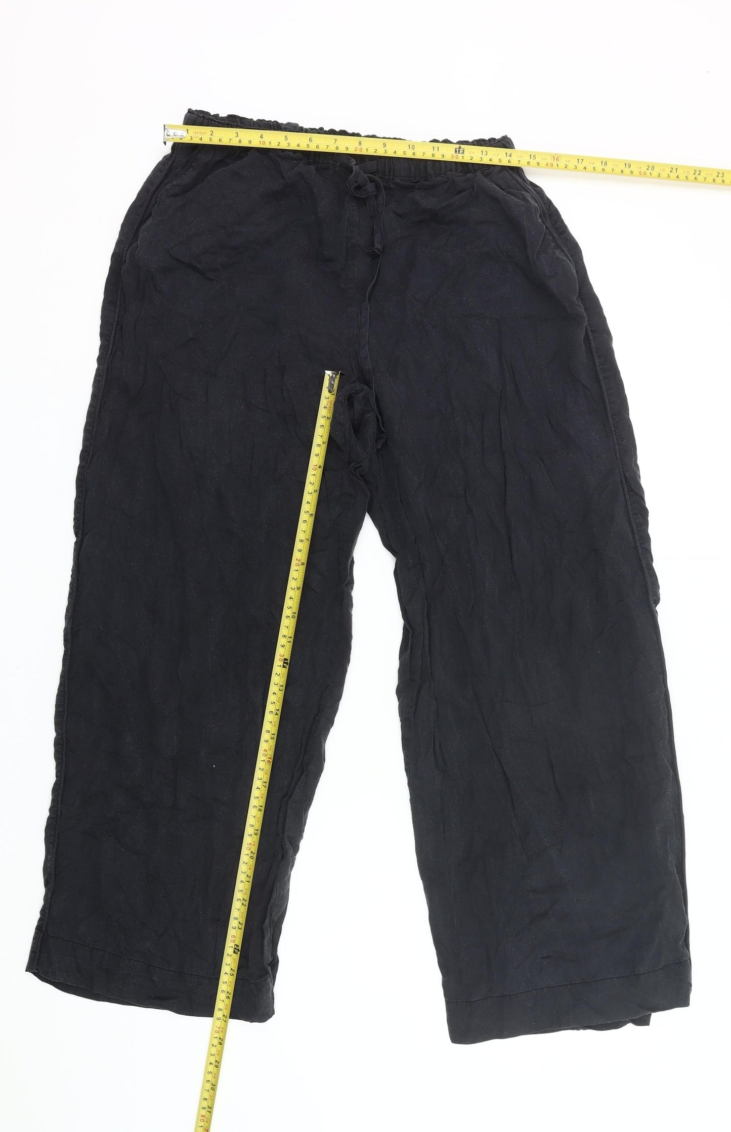 H&M Women Black S Wide-Leg Trousers Lyocell Elastic Waist