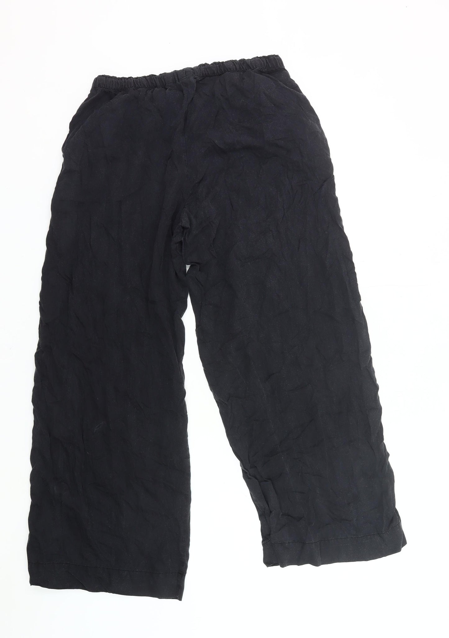 H&M Women Black S Wide-Leg Trousers Lyocell Elastic Waist