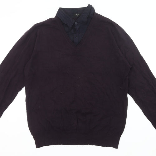 F&F Mens Black Cotton V-Neck Pullover Jumper Size L