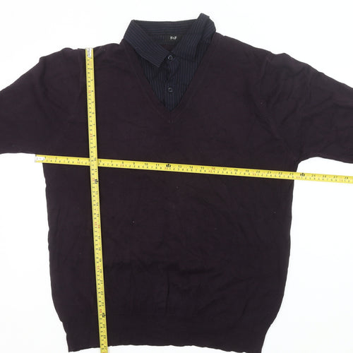 F&F Mens Black Cotton V-Neck Pullover Jumper Size L