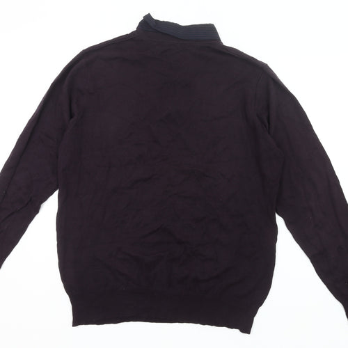 F&F Mens Black Cotton V-Neck Pullover Jumper Size L