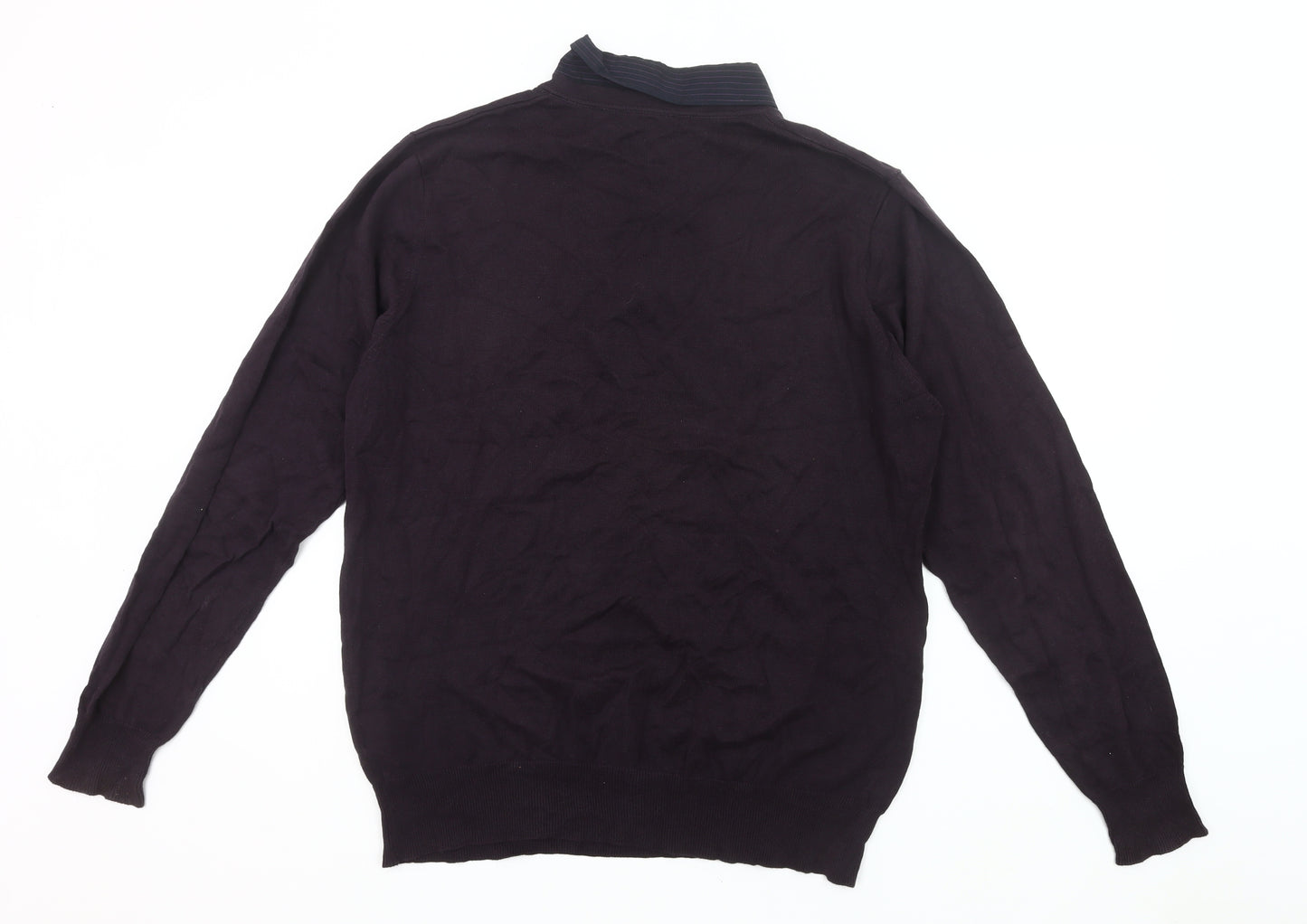 F&F Mens Black Cotton V-Neck Pullover Jumper Size L