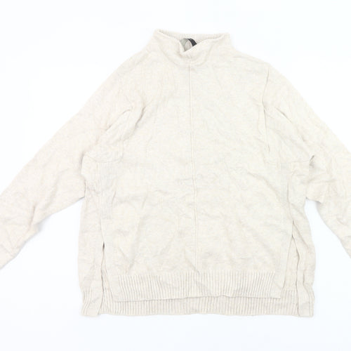 Oui Women's Beige Mock Neck Pullover Jumper Size 8 Cotton Blend Knit