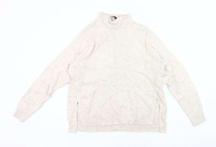 Oui Women's Beige Mock Neck Pullover Jumper Size 8 Cotton Blend Knit