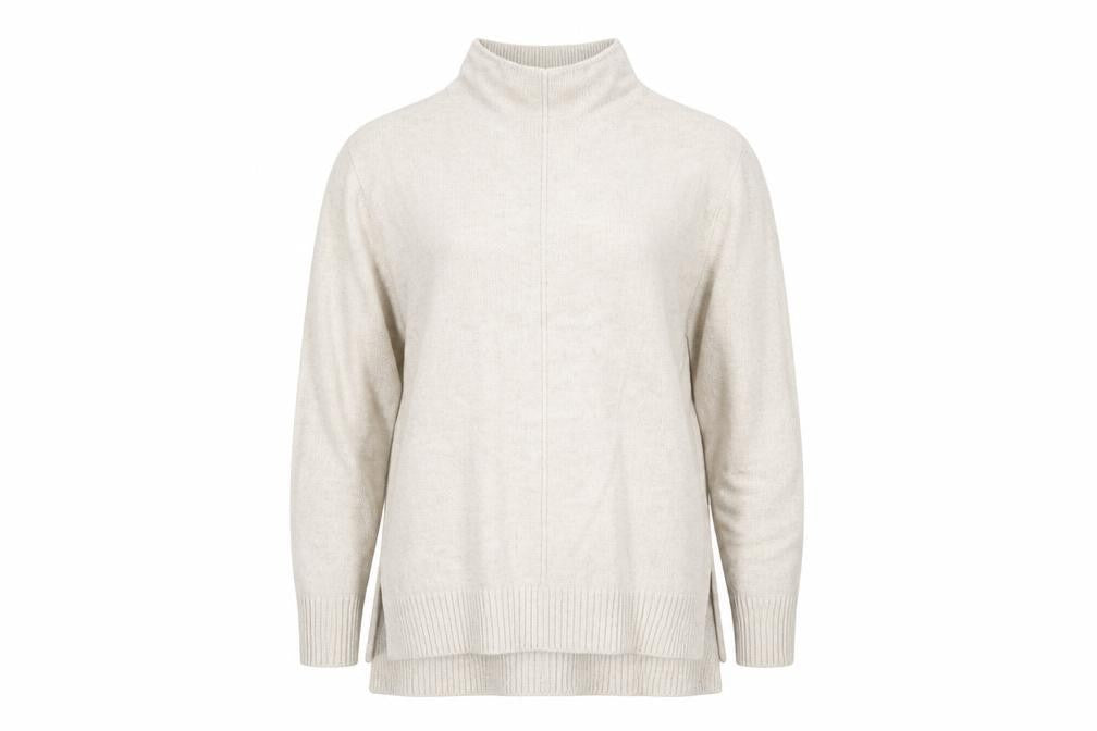 Front view of Oui Women's Beige Mock Neck jumper, size 8, Cotton Blend Knit