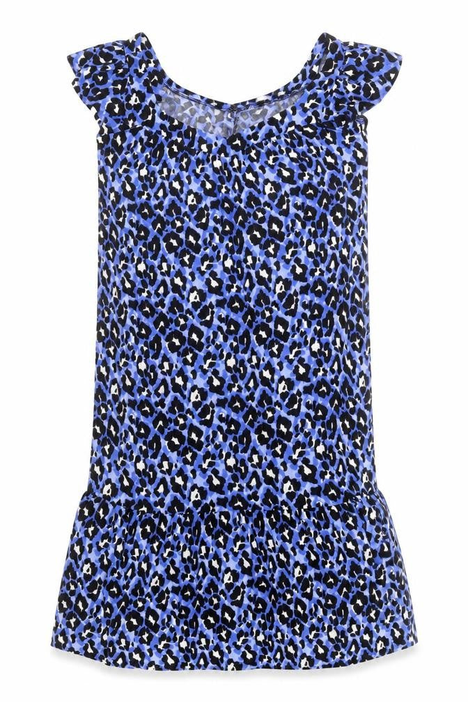 Front view of Papaya Women’s Blue Leopard Print Shift Dress, size UK 10