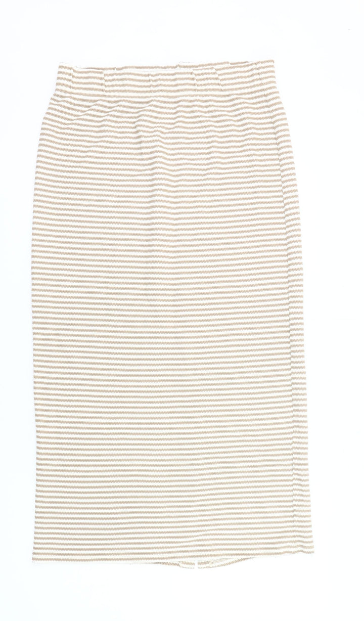 Primark Women Beige Striped Pencil Skirt Size M Knee Length