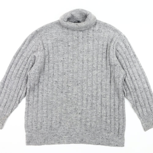 MNG Womens Grey Roll Neck Jumper Size 8 Wool Blend Pullover