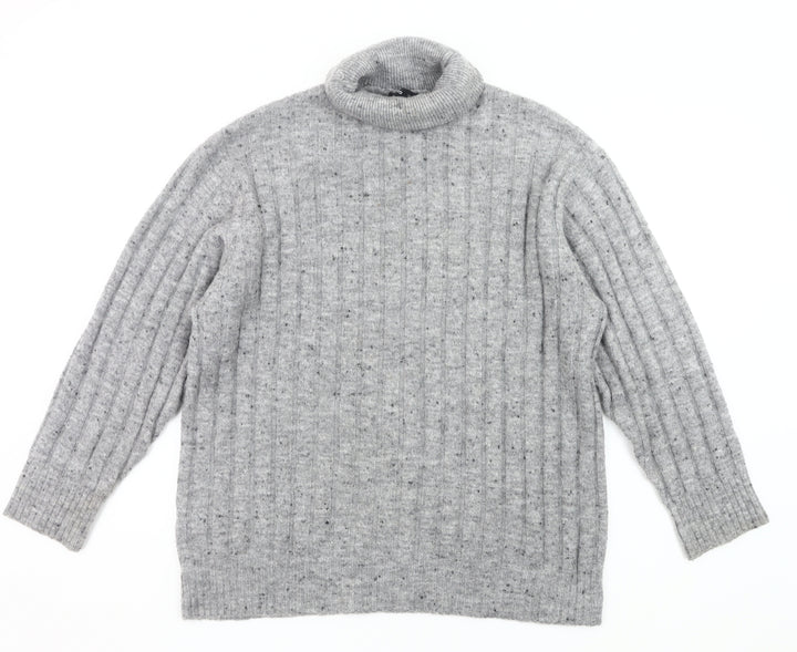 MNG Womens Grey Roll Neck Jumper Size 8 Wool Blend Pullover