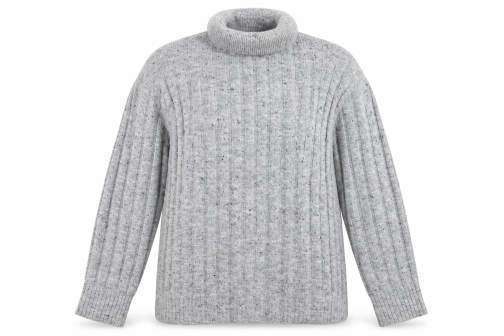 Front view of Mango women’s grey roll neck jumper, size UK 8, wool blend pullover