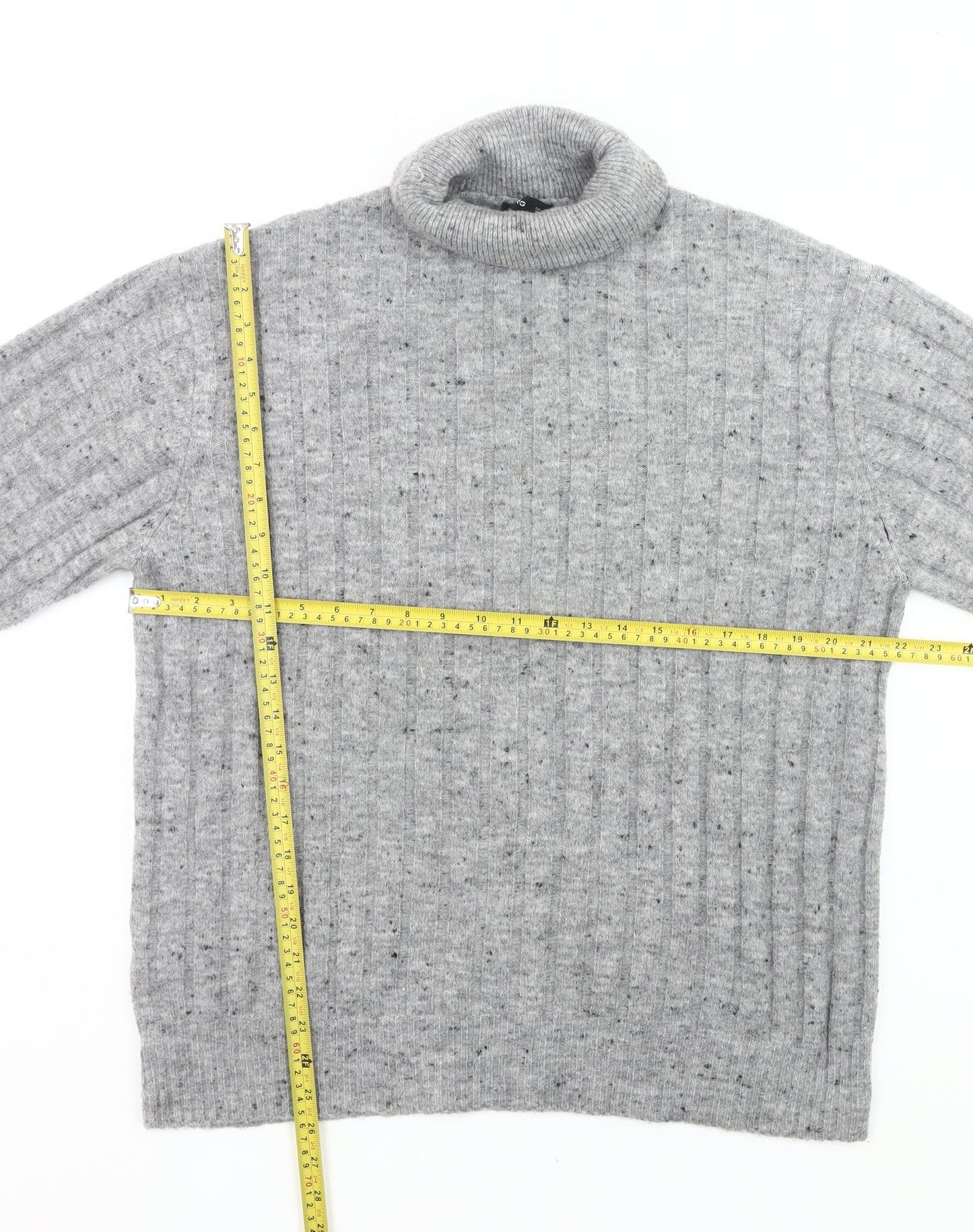 MNG Womens Grey Roll Neck Jumper Size 8 Wool Blend Pullover