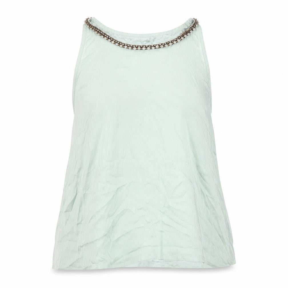 Topshop Womens Green Beaded Tank Top UK 14 Sleeveless Polyester