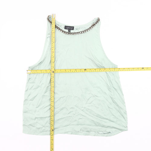 Topshop Womens Green Beaded Tank Top UK 14 Sleeveless Polyester