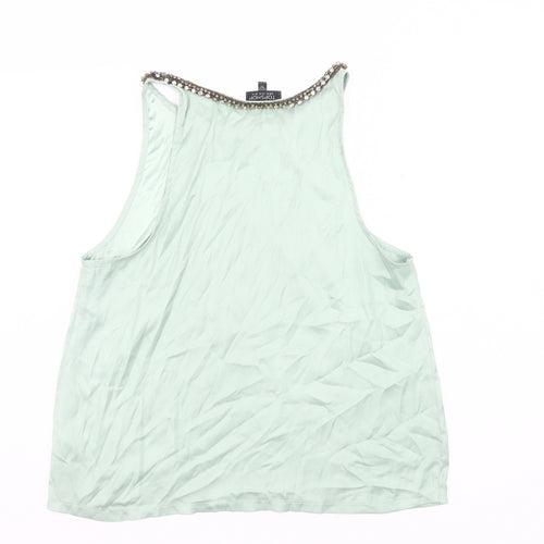 Topshop Womens Green Beaded Tank Top UK 14 Sleeveless Polyester