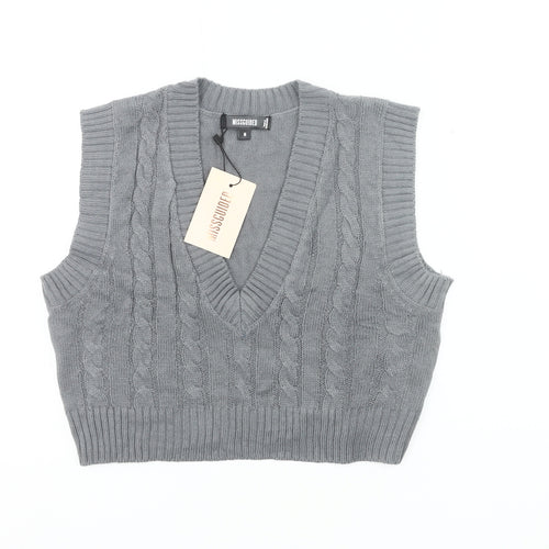 Missguided Women’s Grey Cable Knit Sleeveless Vest Jumper Size M