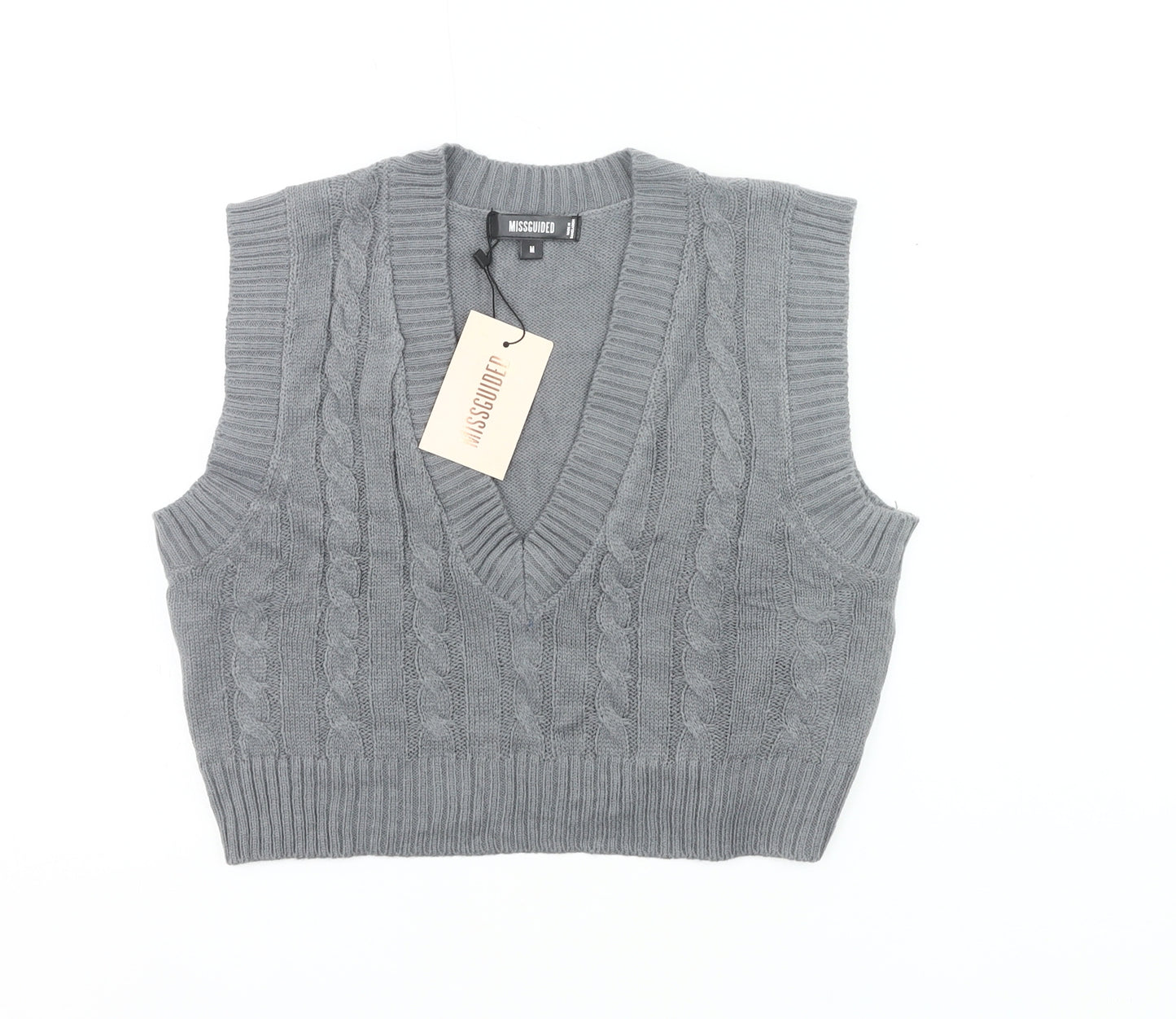 Missguided Women’s Grey Cable Knit Sleeveless Vest Jumper Size M