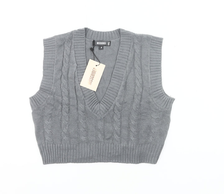 Missguided Women’s Grey Cable Knit Sleeveless Vest Jumper Size M
