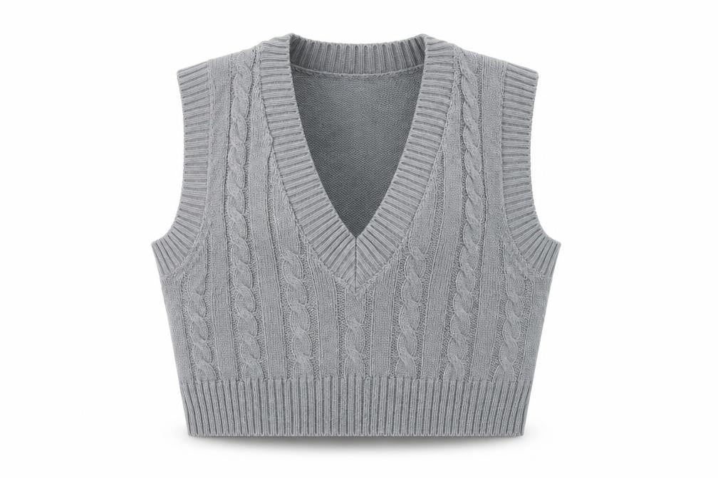 Missguided Women’s Grey Cable Knit Sleeveless Vest Jumper Size M