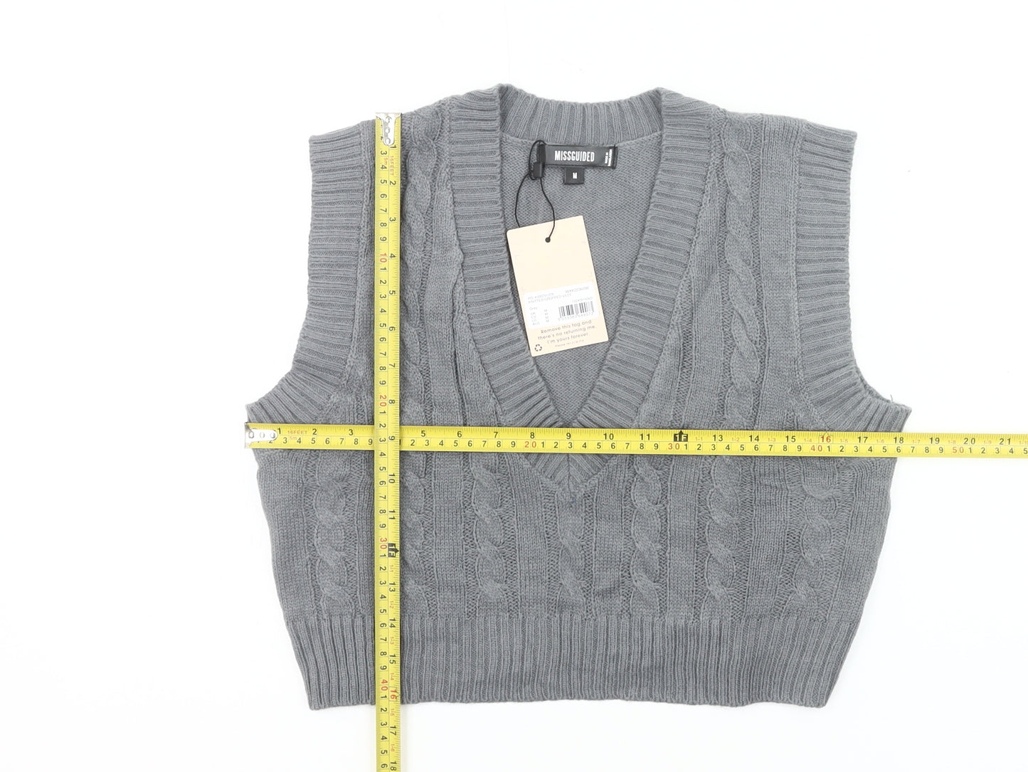 Missguided Women’s Grey Cable Knit Sleeveless Vest Jumper Size M