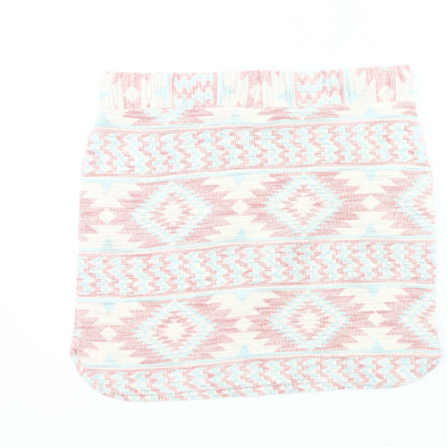 Next Womens Aztec Knit Skirt Pink Blue Beige Size 14 Casual