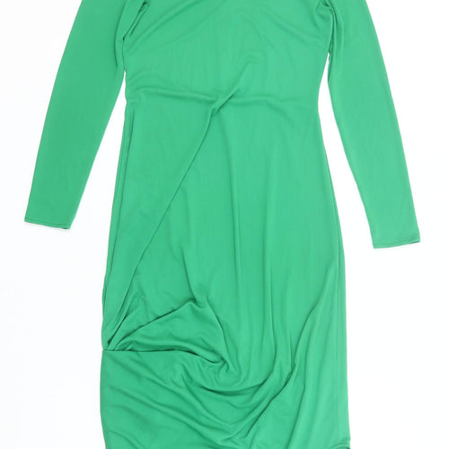 Zara Women Green Size 8 Midi Bodycon Dress Long Sleeve Party