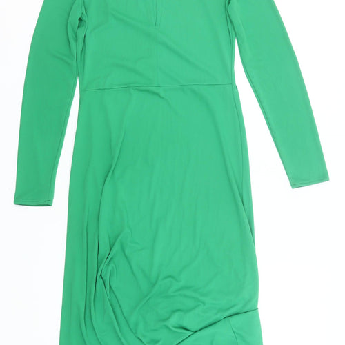 Zara Women Green Size 8 Midi Bodycon Dress Long Sleeve Party
