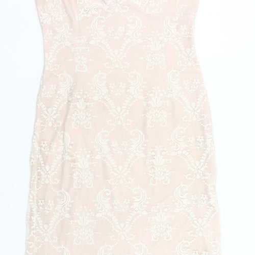 Next Women's Beige Lace Sheath Knee Length Sleeveless Dress UK 14