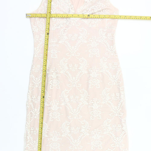 Next Women's Beige Lace Sheath Knee Length Sleeveless Dress UK 14