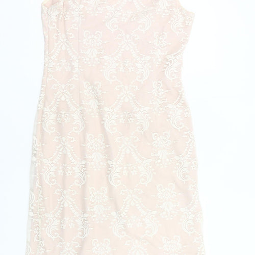 Next Women's Beige Lace Sheath Knee Length Sleeveless Dress UK 14