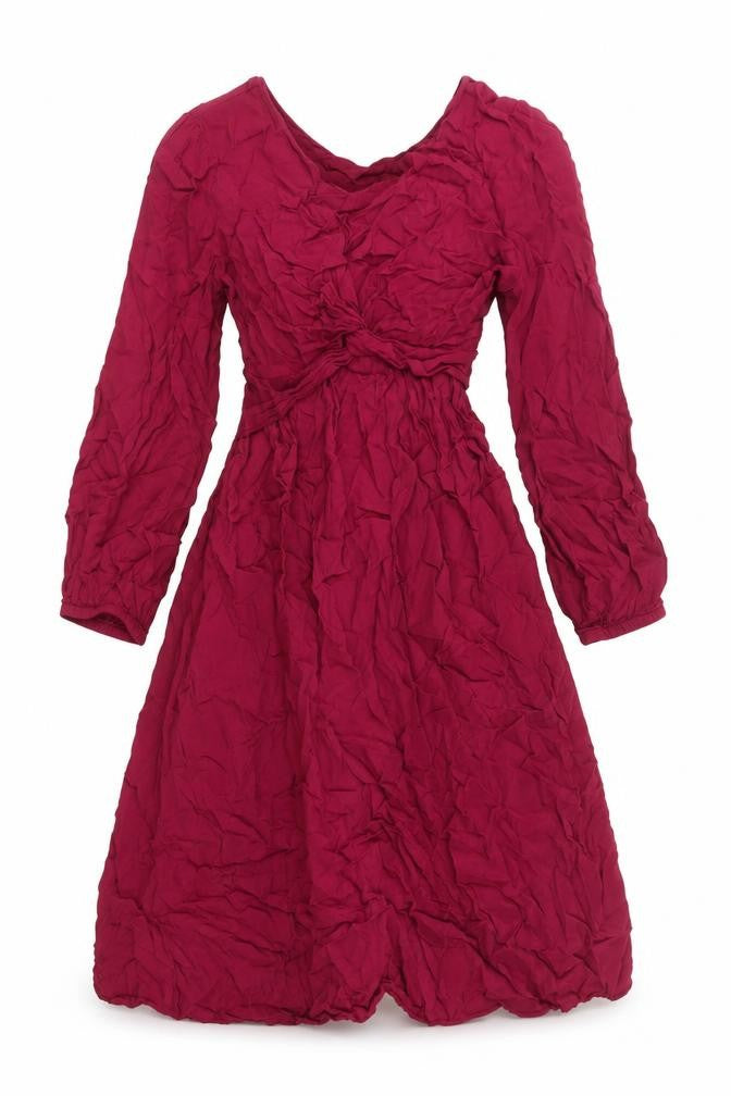 Zara Women’s Red Viscose A-Line Dress XS Long Sleeve Scoop Neck