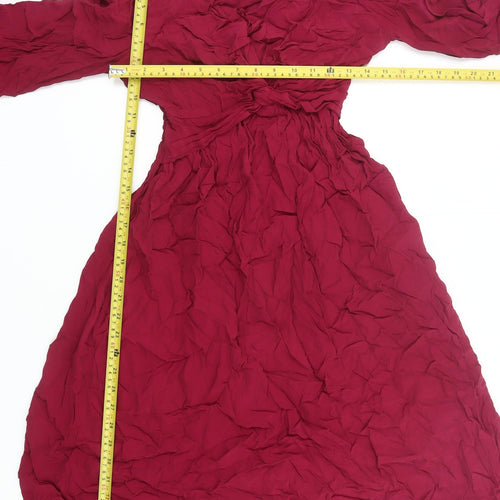 Zara Women’s Red Viscose A-Line Dress XS Long Sleeve Scoop Neck