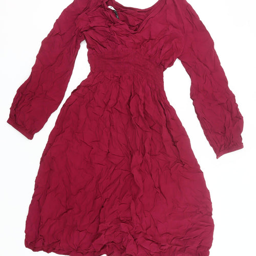 Zara Women’s Red Viscose A-Line Dress XS Long Sleeve Scoop Neck