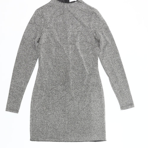 Mango Women’s Grey Bodycon Dress Size 10 Long Sleeve High Neck