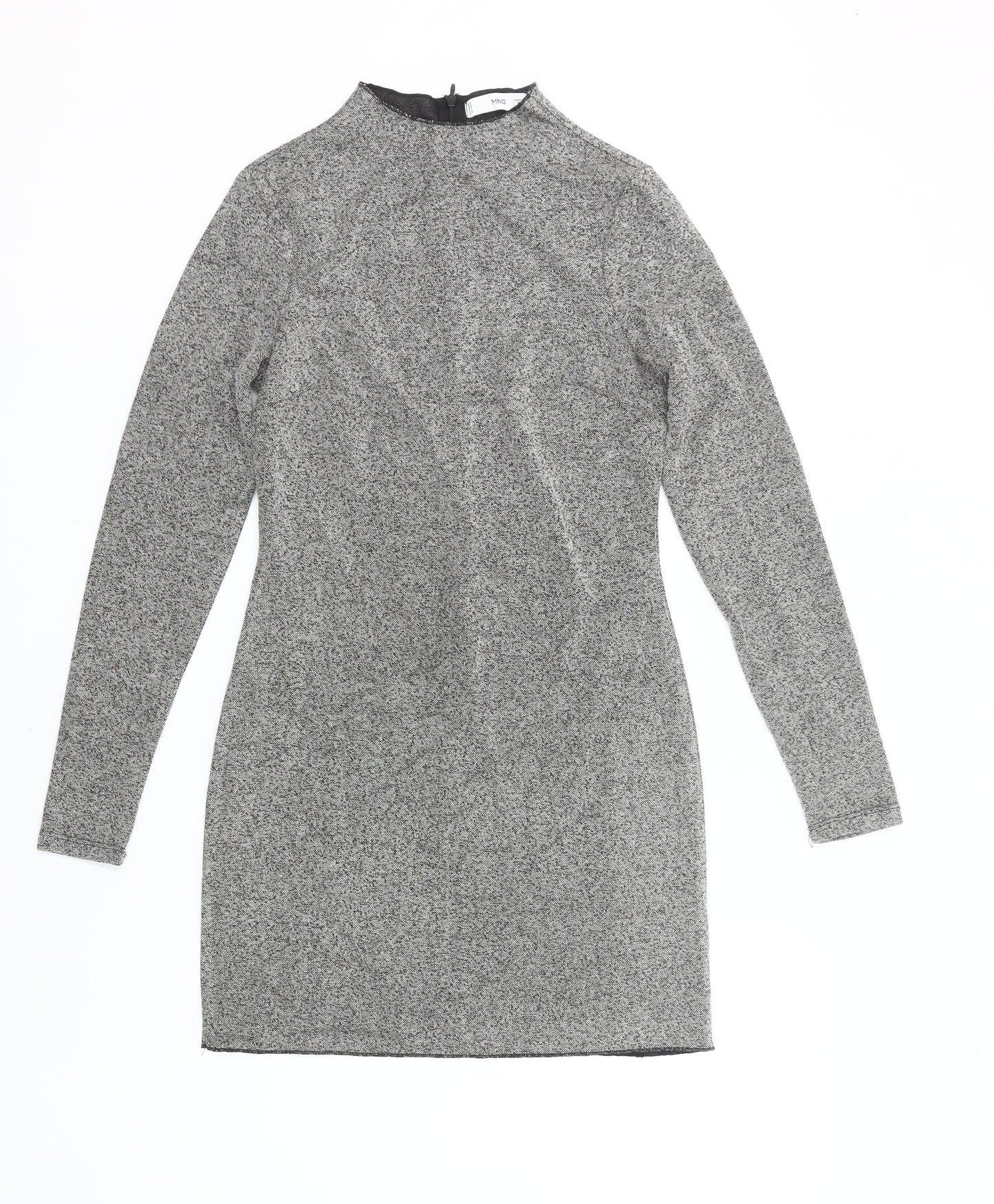 Mango Women’s Grey Bodycon Dress Size 10 Long Sleeve High Neck