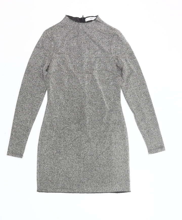 Mango Women’s Grey Bodycon Dress Size 10 Long Sleeve High Neck